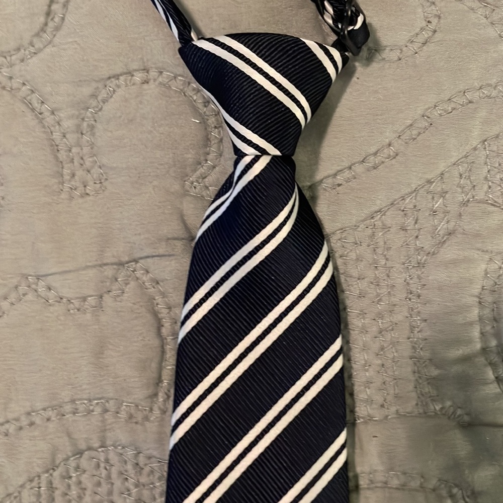 Toddler Boy Adjustable Navy and White Necktie